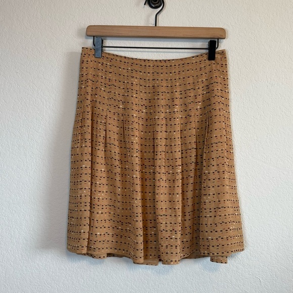 Ann Taylor Loft Tan Neutral Dot Pleated Fall Circle Skirt Fully Lined Size 16 - Picture 1 of 10
